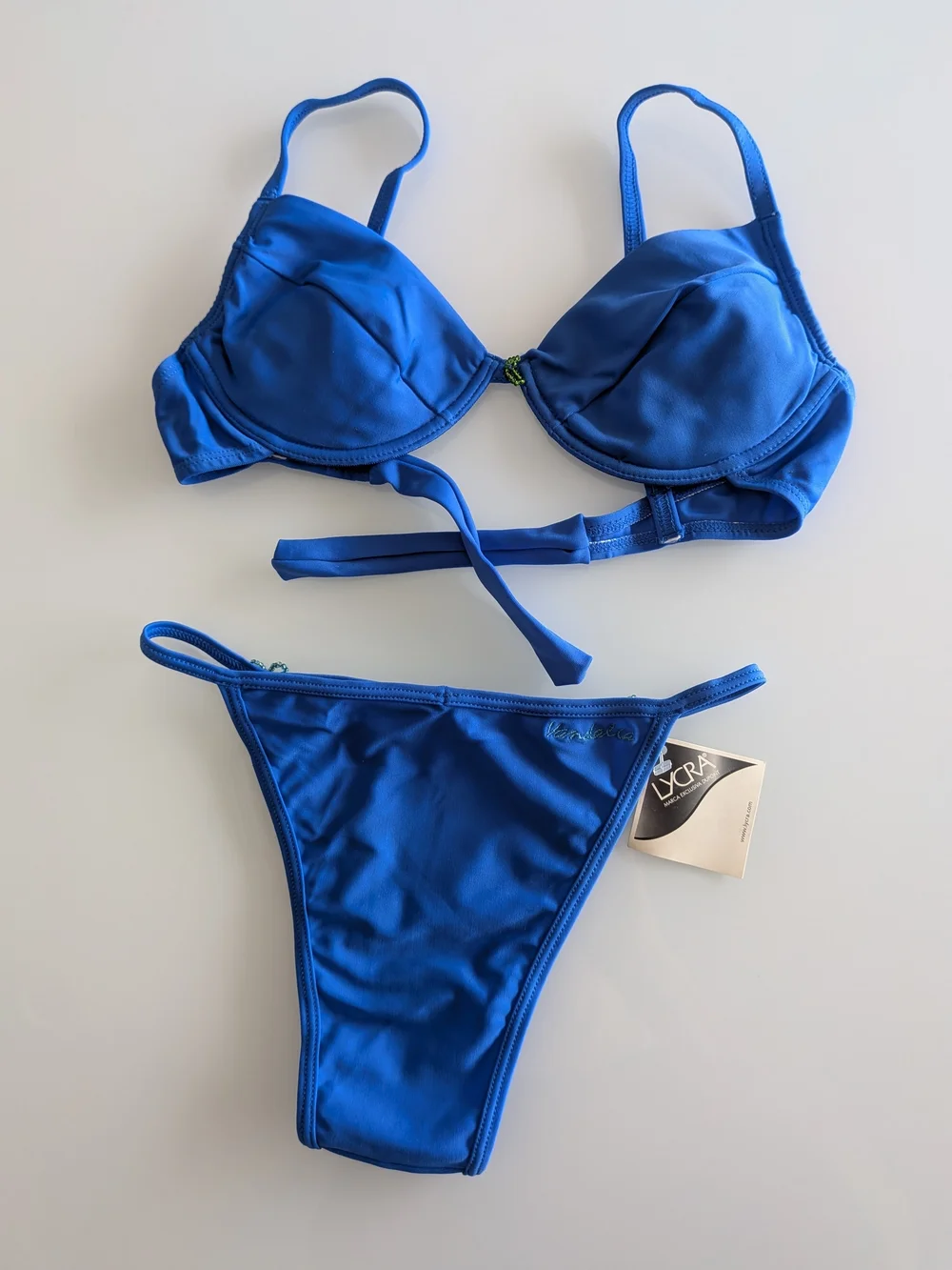 Blue Lycra Underwired Beaded Bikini Set 2 Piece Women's Swimwear Size S NWT
